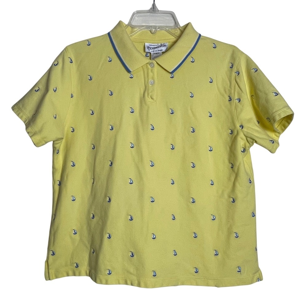 Pendleton Kids Yellow Sailboat‎ Print Short Sleeve Polo Shirt Size L